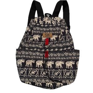 Navy Blue Elephant Print Backpack / Bag Bought In Thailand